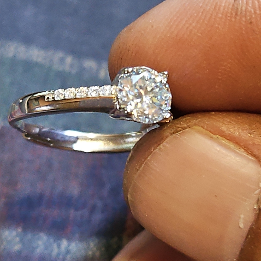 Silver Solitaire Ring With Channel Set Accents - image 6